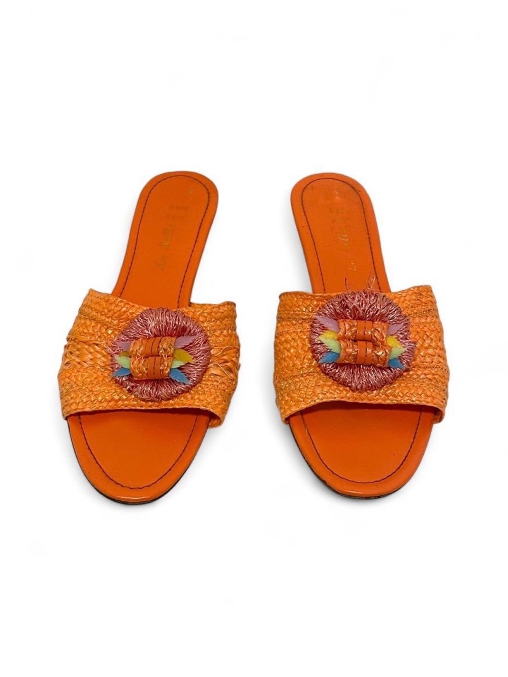 Women’s Y2K La Bella Orange Woven Mesh/Canvas with Small Wedge Size 8